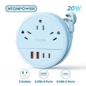 NTONPOWER Travel Power Strip Cruise Essentials approved Round Strip 3 AC Outlets 4 USB Ports (2 USB C) 20W 4FT Wrapped Around compact Extension Cord Home Office Perfect Gift for Travel Essentials