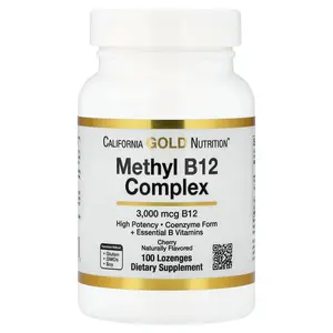 California Gold Nutrition Methyl B12 Complex with Folate, Biotin and Vitamin B6, Cherry, 100 Lozenges