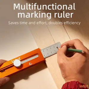 Imbot Pocket-Size Multi-Function Woodworking Marking Ruler - Adjustable Stainless Steel Slide Rule with Dual Spirit Level Bubbles, Magnetic Aluminum Alloy Precision Layout Tool for Carpenters' DIY Depth, Right Angle Marking
