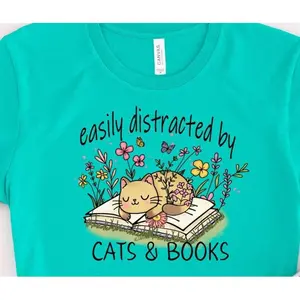 Easily Distracted by Cats and Books T-Shirt