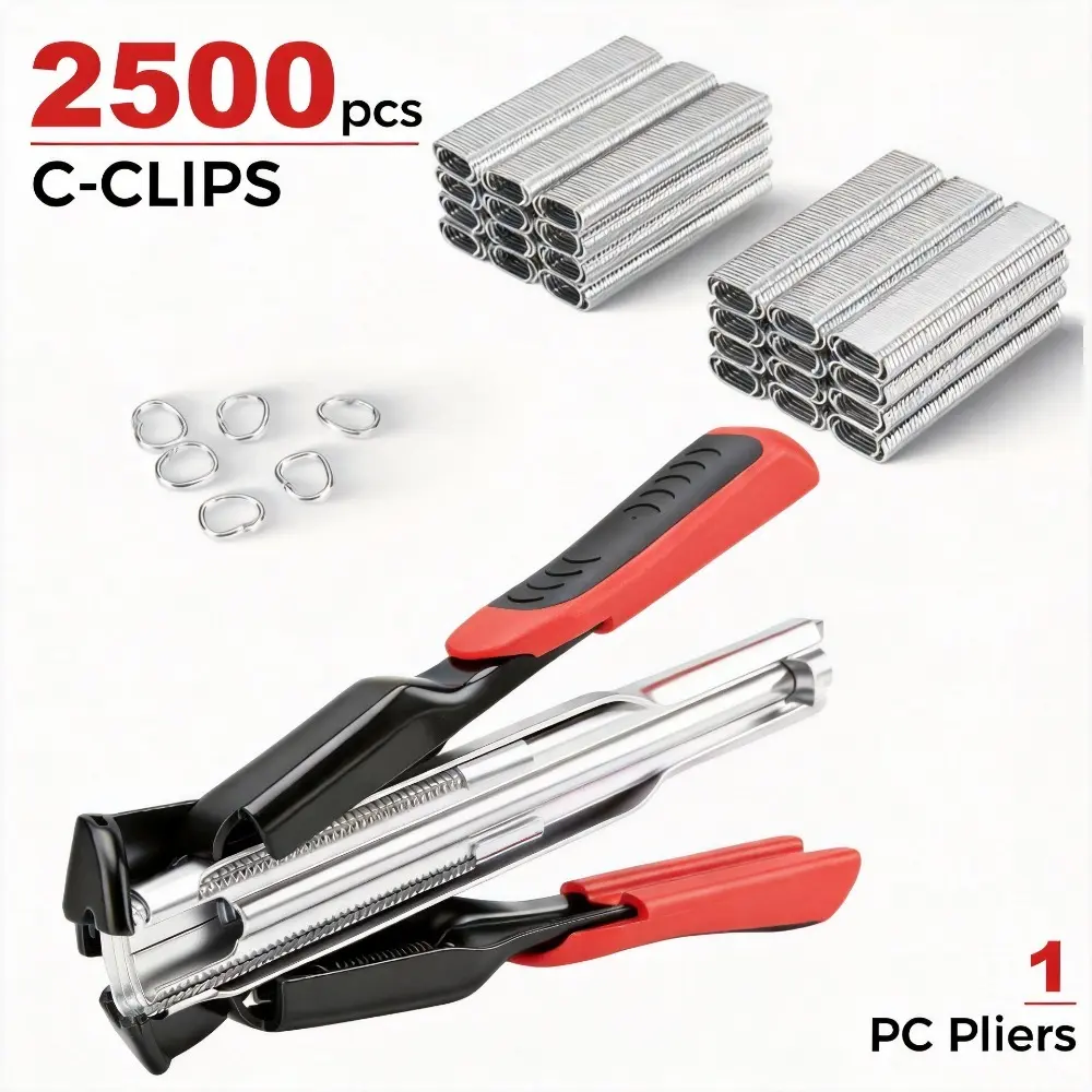 C-Clamp Hog Ring Pliers Kit (2500 PCS) - 3/4" C-Clips Nails, Compact & Convenient Staple Gun Cage Clamp for Fencing, Animal Cages; 100 PCS Option, Father's Day Gift Idea for DIY Projects, Car Cushions quality tools