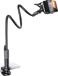 Io0st Marry Phone Holder Bed Gooseneck Mount - Cell Phone Clamp Clip for Desk, Flexible Lazy Long Arm Headboard Bedside, Overhead Mount Stand, for 4-7" Cell Phone, iPhone 17 16 15 Pro Max, 14 Plus, 13