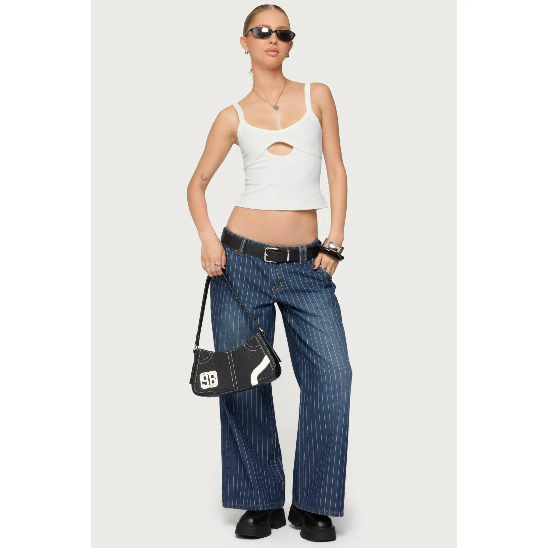 Petite Cory Striped Low Rise Baggy Jeans