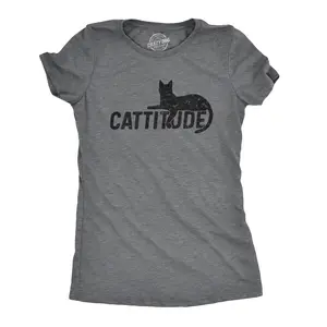 Womens Catitude T Shirt Funny Pet Cat Attitude Tee Funny Womens T Shirts Cute Vintage Fashion Casual Ladies T-Shirt Gift Funny Cat Top Women's Novelty Tees Dark Grey