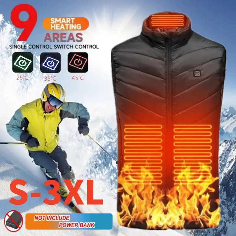Men's Casual Electric Heating Vest, 9 Heated Areas, USB-Powered Body Warmer Waistcoat & Gilet, Size S-3XL, Crew Neck, Adult Men/Women, Anti Water Splashing, Energy Saving, Basic