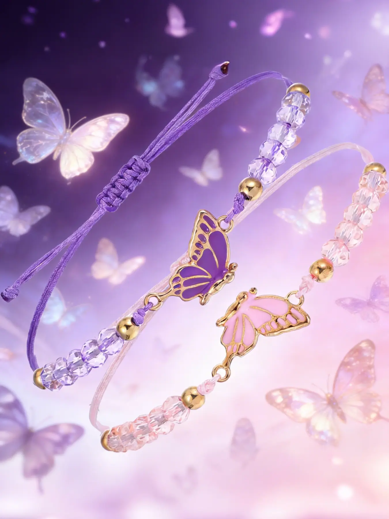Pack of 2 Butterfly Friendship Bracelet Sets, Adjustable BFF Friendship Bracelets, Butterfly Bracelets, Friendship Bracelets, Butterfly for Best Friends, Handmade Charm Jewelry Gifts for Women BFF, Stackable Bracelet, Butterflies Bracelet