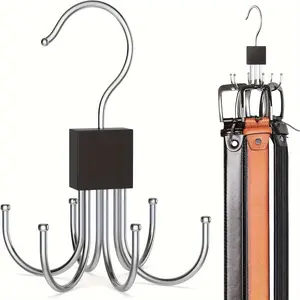 2pcs 6-Claw Rotating Multifunctional Storage Hook Polished Wooden Finish Wardrobe Door Mount Coat Hat Scarf Bag