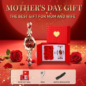 【Mother’s Day gift】Jewelry Watch Elegant Jewelry Bracelet Watch Gift Set Comes in a rose or heart-shaped gift box, including a ring, necklace, and earrings — a stylish jewelry set designed for women The top choice for gifting to mom and wife