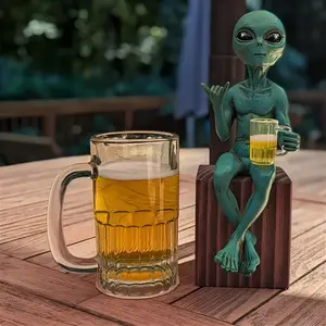 Unique Alien Statue with Beer Mug, Realistic Resin Figurine for Party, Desk, and Home Decor, Great Gift for Dad and Friends