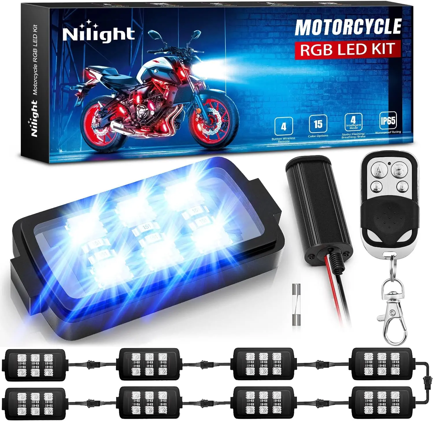 Nilight 8pcs Motorcycle RGB LED Strip Lights Kit Multi-Color Neon Waterproof Atmosphere Lights with RF Wireless Smart Remote Controllers for Harley Davidson Suzuki LED Car Sign   dealsforyoudays, Led Bar Light, Rf Wireless Control