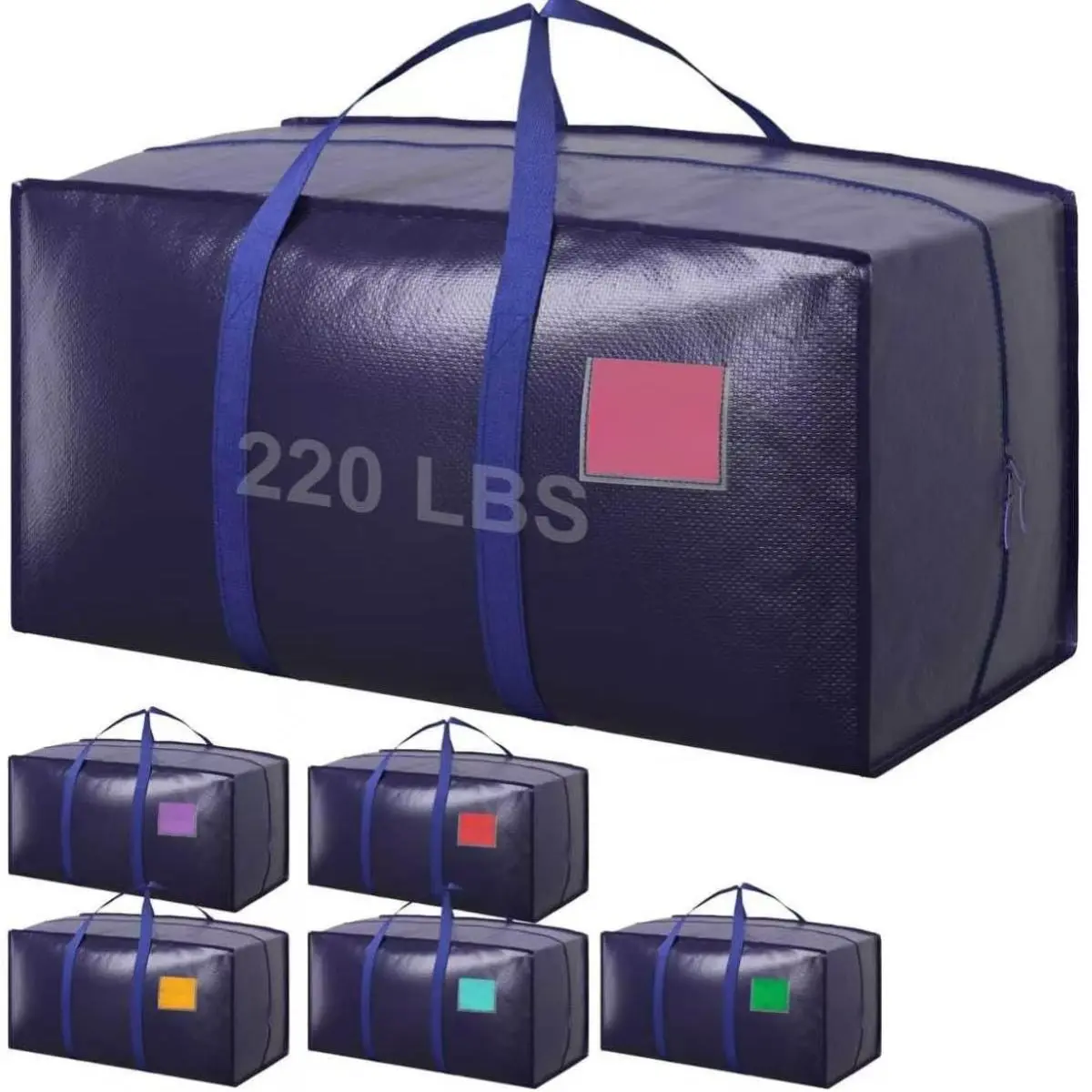 6 Pack Moving Bags Heavy Duty 210GSM with Full-Open Side Zipper, 93L 220lbs Waterproof Foldable Storage Totes for College Dorm Move-In, Moving Boxes Alternative & Home Organization, Blue
