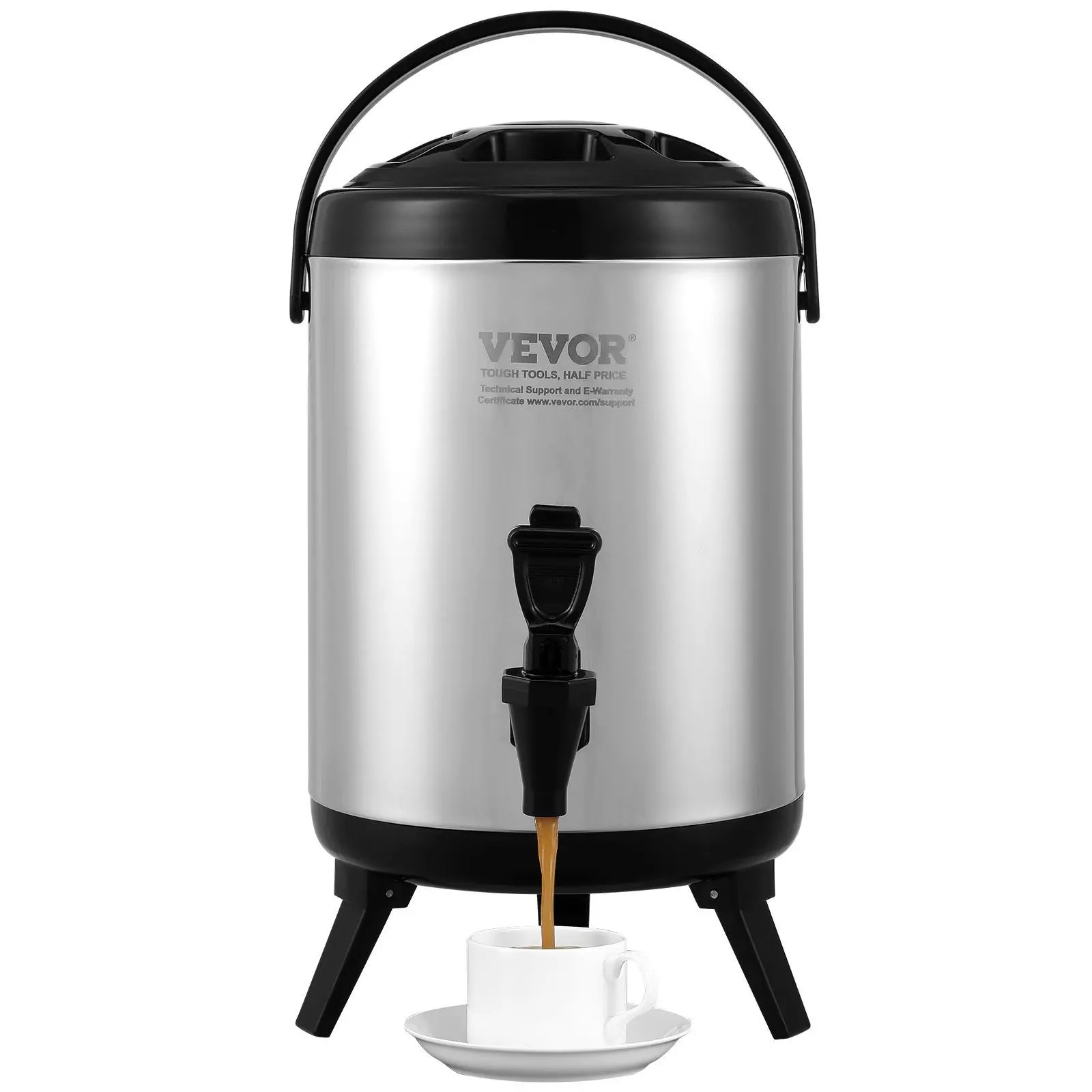【Backtoschool】VEVOR Stainless Steel Insulated Beverage Dispenser, 1.5 Gallon 6 Liter, Thermal Hot and Cold Drink Server Dispenser with Spigot Handle, Food-grade for Hot Tea Coffee Water Restaurant Drink Shop