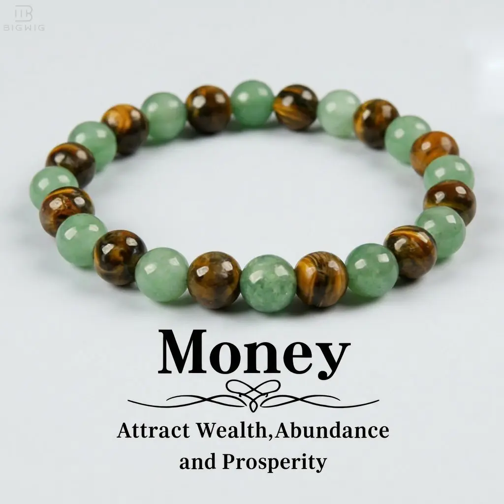 Money Attraction Bracelet with Green Aventurine & Tiger Eye - Elegant Design blue friendship bracelet beaded jewelry protection bracelet encouragement gift Elastic Band fashion artificial bracelet Crystal Bracelet for Women Men summerwins DealsForYouDays