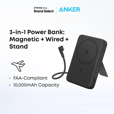 Anker Zolo Portable Power Bank - 10,000mAh High-Capacity Rechargeable Battery Pack, 30W Max Fast Charging, Adjustable Stand, Built-In USB-C Cable, Compatible with iPhone 17/16/15 Series Smartphones & More Electronics Accessories,techvibes