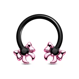 OUFER 16G Blackpink Bow Black Septum Ring - Pink Bow Design Inspired by Blackpink Band Style - Comfortable Fit & Versatile Accessory