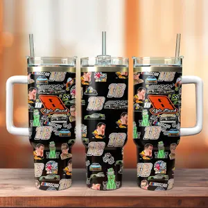 Kyle Busch #18 NASCAR (1985-2026) 40oz Tumbler With Handle & Straw, Racing Fan Stainless Steel Travel Mug, NASCAR Cup Series Drinkware, Motorsport Aesthetic Insulated Cup, Kyle Busch Remembrance Mug Gift For Men Women Dad Husband