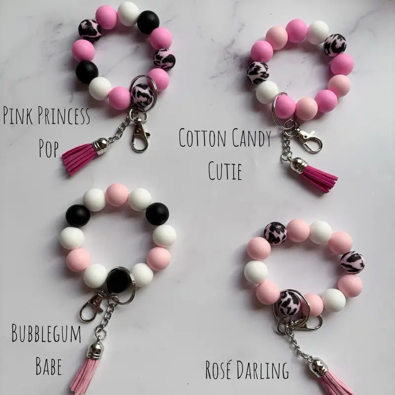 Pretty in Pink Silicone Beaded Bracelet | Keychain Bracelet | Keychain Wristlet | Silicone Wristlet