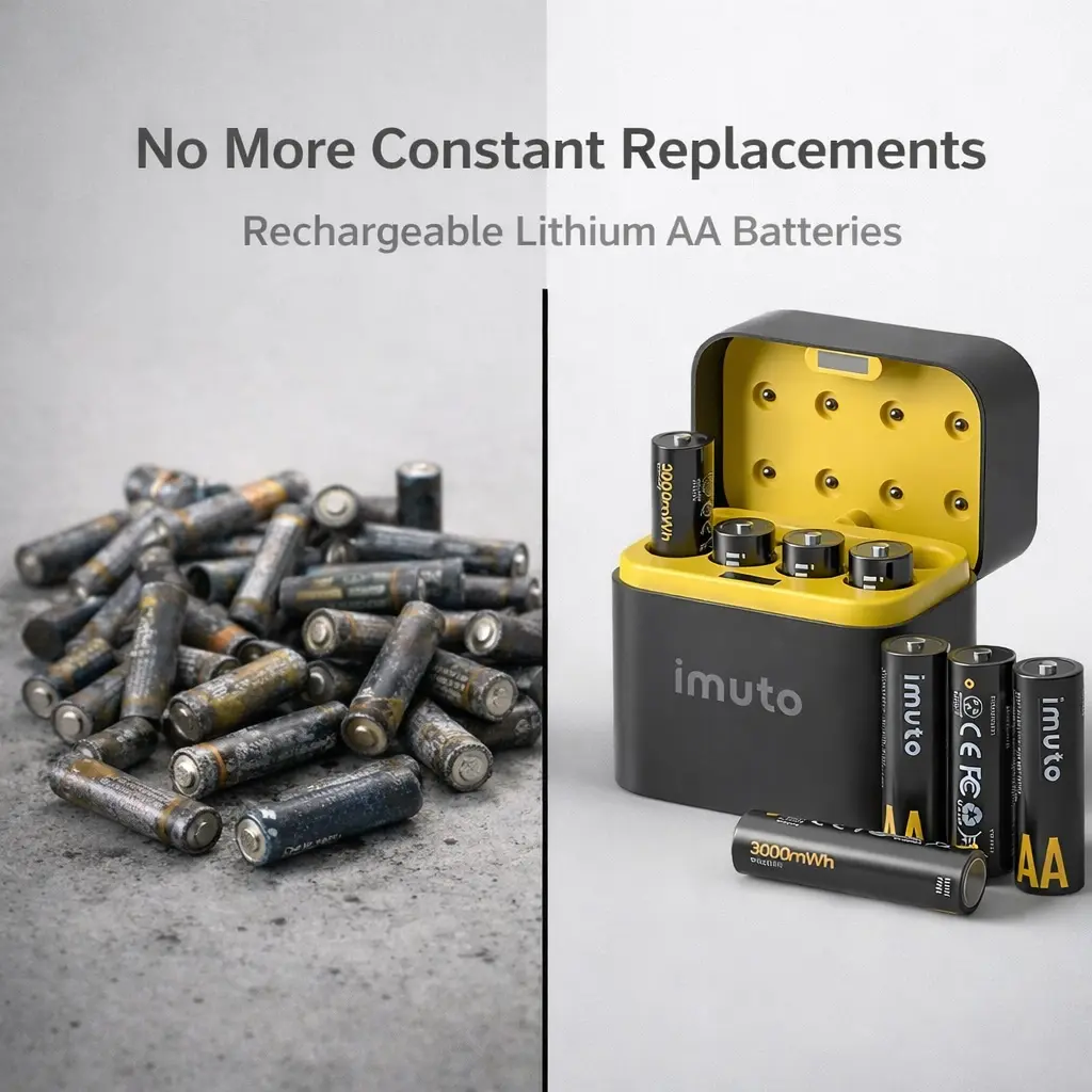 Never Buy AA Batteries Again – IMUTO Rechargeable Lithium AA Batteries 8-Pack with Charger, 1.5V 3600mWh Rechargeable Replacement Battery