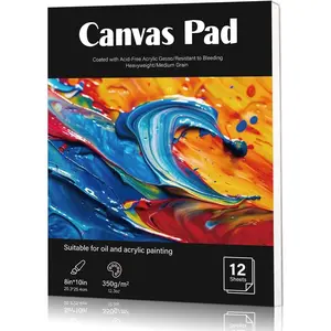 12 Sheets Canvas Paper Pad 8”x10”, 350 GSM Glue Bound Canvas Sketchbook for Adults and Students - Acrylic Painting, Oil Painting