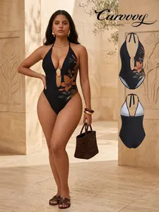 Curvvvy Swim 2026 Women’s Hibiscus Print One Piece Swimsuit, Floral Print Bikini Set for Women, Tummy Control Slimming Summer Vacation Swimwear for Women