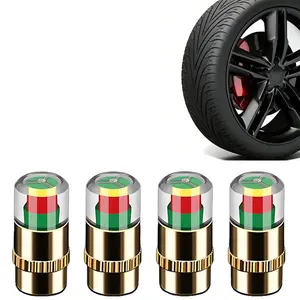 4Pcs Car Tire Pressure Monitor Valve Stem Caps, 2.4Bar 36 PSI Tire Pressure Sensor Indicator Easy to Read 3 Color Eye Alert for Most Car Truck SUV, Gold