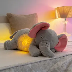 Snuggies Breathing Elephant Plushie Original Soft Calming Light Heartbeat Music with Realistic Breathing Function Vibration Heartbeat Sounds for Restful Sleep