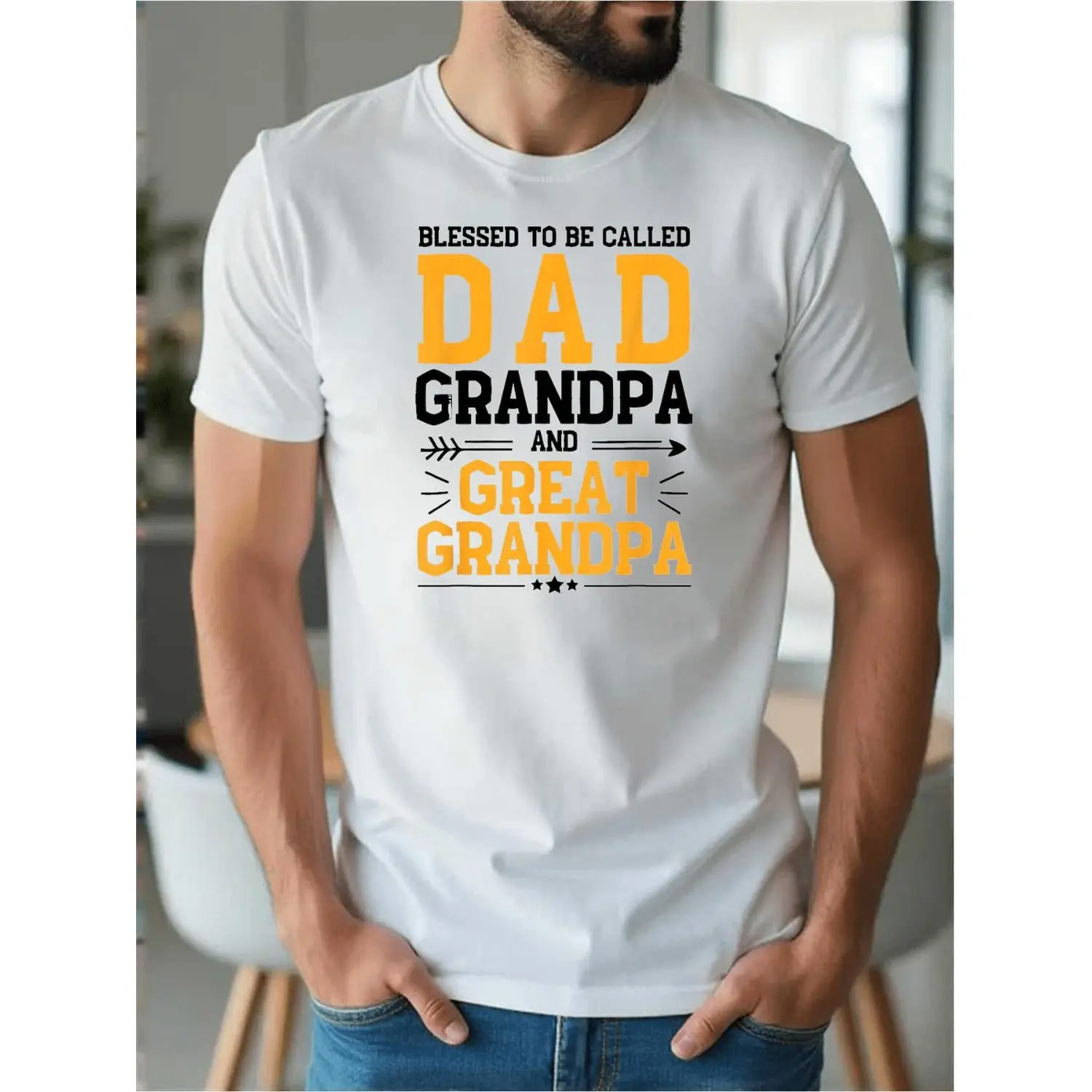 Casual Style Cotton T-shirt Featuring Dad Grandpa And Great Grandpa Text Design Ideal for Casual Wear Family Celebrations And Special Occasions Unique Gift for Fathers Day