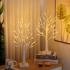 2 Pack 144 LED Artificial Tree Lamp with Timer, DIY Birch Tree with LED Lights, Lighted up Tree Lamp USB/Battery Powered, Fairy Light Spirit Tree for Table Home Bedroom Christmas (Warm White)