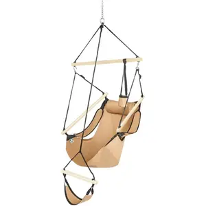 ONCLOUD Upgraded Unique Hammock Hanging Sky Chair, Air Deluxe Swing Seat with Rope Through The Bars Safer Relax with Fuller Pillow and Drink Holder Solid Wood Indoor/Outdoor Patio Yard 250LBS