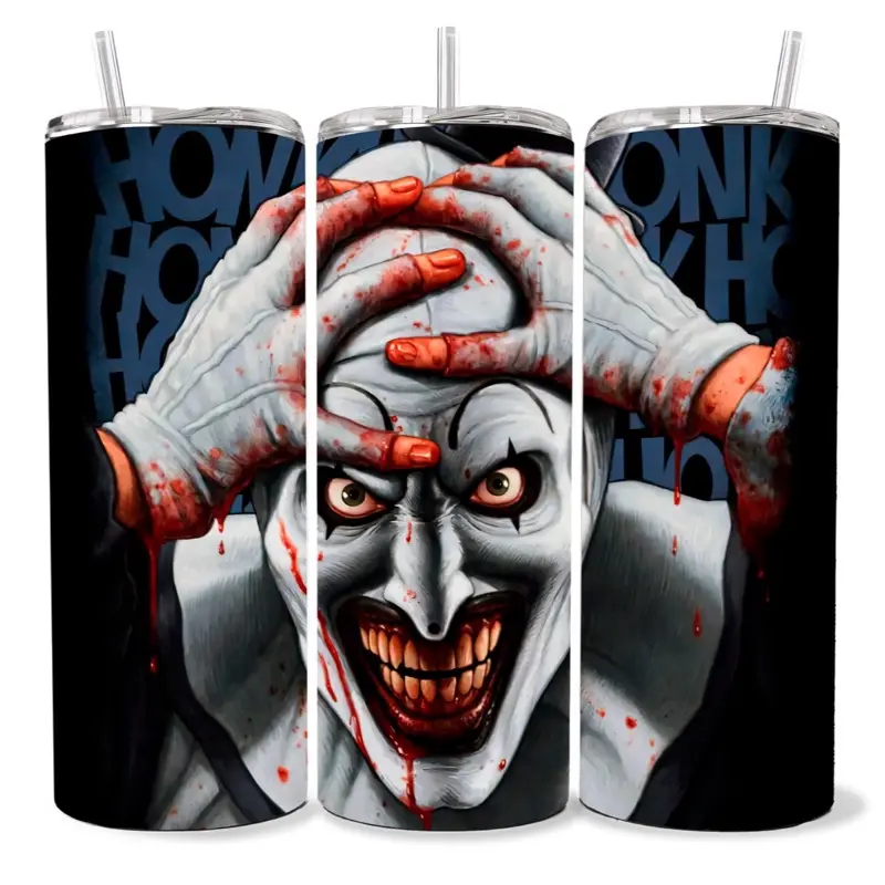Terrifier 20 oz Tumbler - BPA Free, Stainless Steel, Leak Proof, Clear Lid, Includes Straw