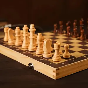 Professional Foldable Chess Set, Premium Gift Box with Pieces, Portable Desktop Game, Ideal for Checkers and Chess Strategy, 33 Scenarios