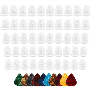 50 Pcs Guitar Silicone Finger Protector,Fingertip Protection Covers Caps in 5 Sizes for Beginner Playing Ukulele Electric Guitar and 10 Guitar Picks