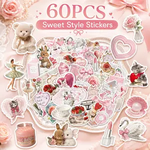 60pcs Coquette Stickers, Cute Pink Vinyl Laptop Stickers Waterproof Aesthetic Sticker Pack for Girls, Water Bottles, Laptop Computer, Phone, Guitar, Journals, Scrapbooks, Luggage and DIY Decoration