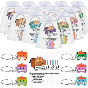 Dumpster Fire Keychains Set Humorous Nurse Teacher Appreciation Gifts, Emotional Support Glow in Dark Resin Keychain with Affirmation Cards and Bags Gift Set for Employee Administrative IT Service Industry Workers Coworker Student