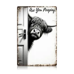 Vintage Highland Cow Aluminum Sign: Funny "Are You Pooping?" Black and White Bathroom Wall Decor for Western & Highland Cow Lovers 8 x 12 Inch Decorative Plaque Colorful Crystal Ball Mushroom Night Light Wooden The Upturned Beak Angry Oversized Acrylic