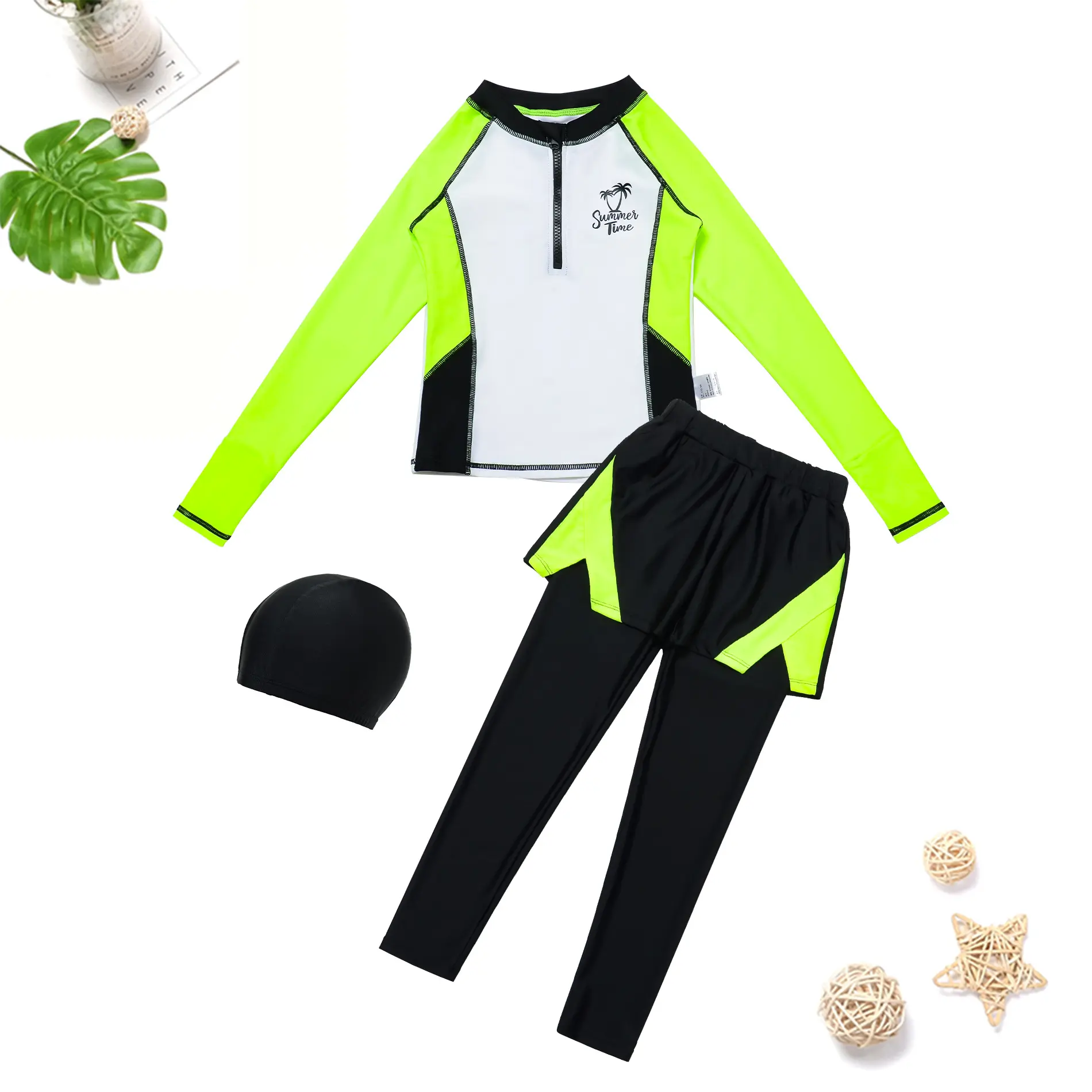 Kids Boys 3 Piece Swimsuit – Long Sleeve Rash Guard Swim Set with Cap | Quick Dry UV Sun Protection Swimwear for Beach, Pool & Summer | Breathable Stretchy Bathing Suit for Toddler & Youth