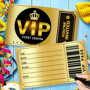 Vip Ticket Design Invitation Card, 24pcs/set Double Sided Design Birthday Party Invitation Card with Envelope, Gift Packaging Supplies