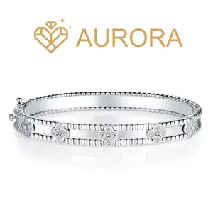 【#187 Clover Bangle】Moissanite Bracelet S925 Sterling Silver High Quality Anniversary Birthday Gift  Anniversary Birthday Gift Jewelry Synthetic Moissanite