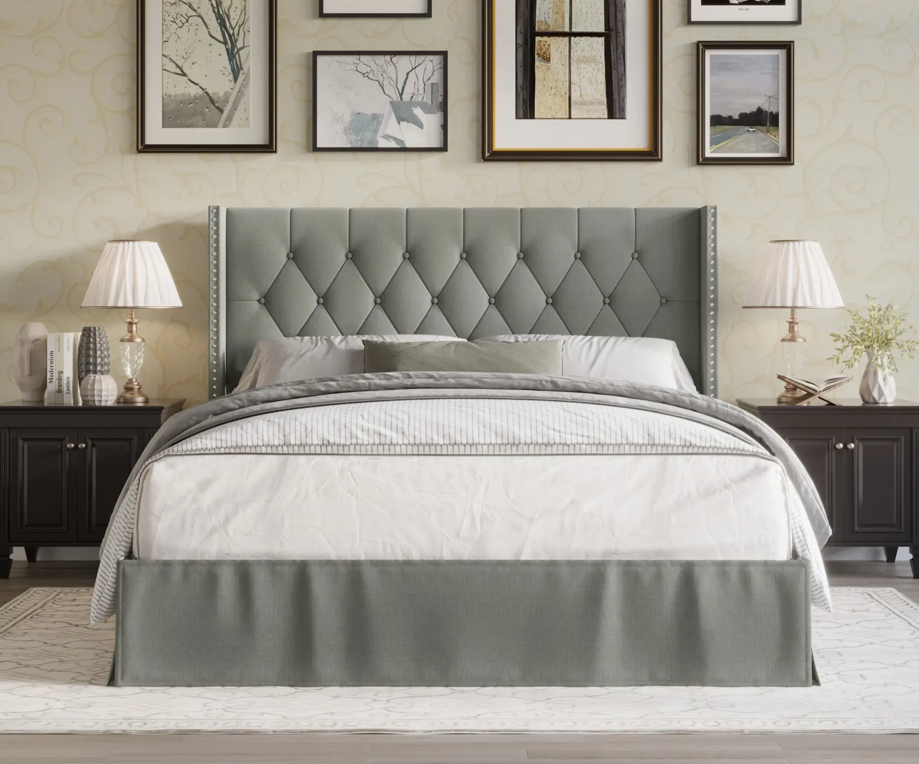 Favorer Billy Tufted Upholstered Platform Bed - Wingback or Non-Wingback, Available in Multiple Sizes, Classic Design, Upholstered Tufted Headboard, Tufted Beds