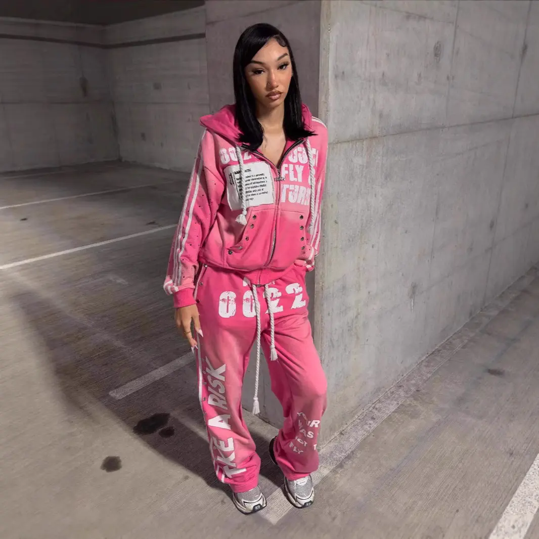2026 Hooded Sweatshirt Set Fashion Casual Long Pants Printed Hip Hop Rock Unisex Sweatshirt Jacket