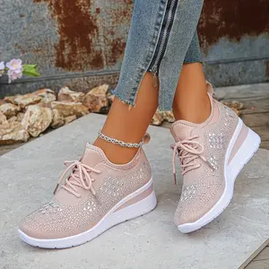 Women's Platform Sneakers Flyknit Breathable Casual Trainers Non Slip Fashion Sneakers for Daily Wear with Rhinestone Decoration gdw mmid size mesh running shoe margiela gats