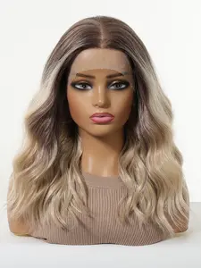 Ombre Blonde Platinum Lace Front Wig, Long Wavy Heat Resistant Fiber Hair, Perfect for Cosplay & Festive Occasions