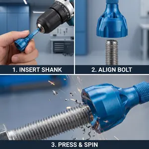 VAYWET Deburring External Chamfer Tool with Tungsten Carbide Blade, Deburring Drill Bit Attachment, Remove Burrs for Copper Steel Aluminum, Bolt Thread Repair Tool Quick Release 1/4" Hex Shank 1/8"-3/4" (3mm-19mm)  uitable for Drill Drivers Hardware Tools