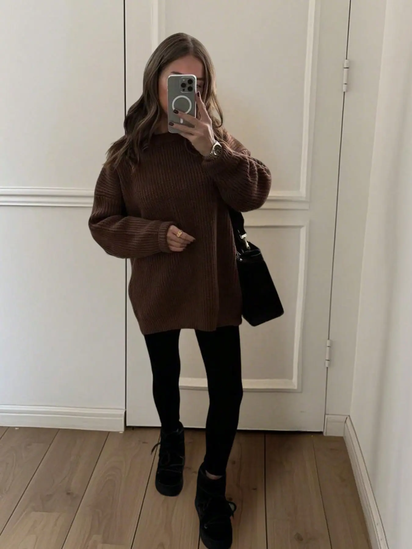 Women's Oversized Ribbed Knit Sweater, Chocolate Brown Drop Shoulder Pullover, Cozy Crew Neck Jumper for Fall & Winter, Slouchy Knitwear Tops