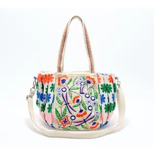 America & Beyond Beaded Ruched Tote with Crossbody Strap