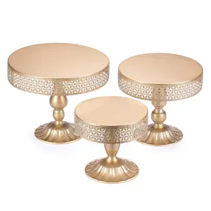 3pcs Of Diameter 8", 10", 12" Cake Stands Set With Lace Trim For Dessert Table, Wedding, Party, Birthday, Baby Shower, Decorations (Light Gold/Cream White/White)