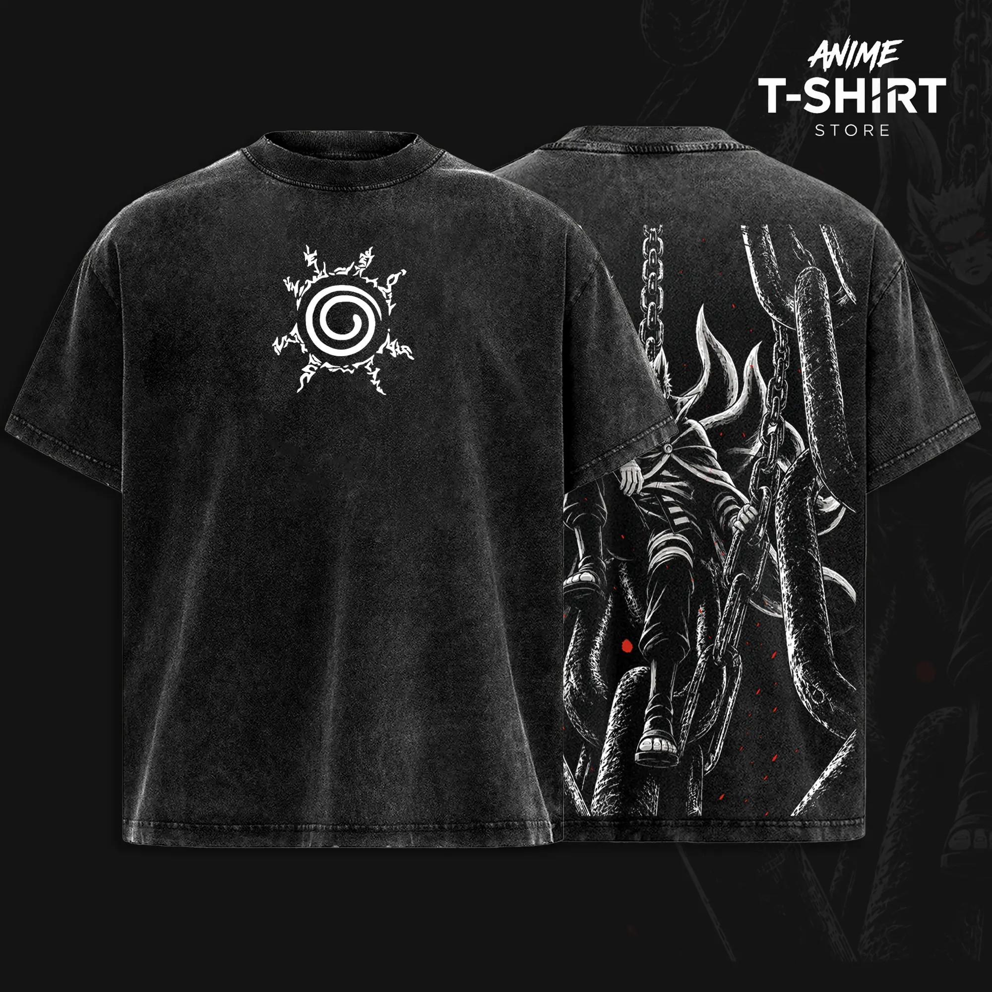 Narutoo ''Uzumaki'' Vintage Washed Anime T Shirt, Sage Of Six Paths Graphic Tee, Oversized Heavyweight Cotton Streetwear, Naruto Shippuden Manga Fan Gift