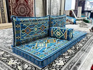Blue Luxurious Majlis – 4-Piece Traditional Arabic Floor Sofa Set for Living Room & Lounge