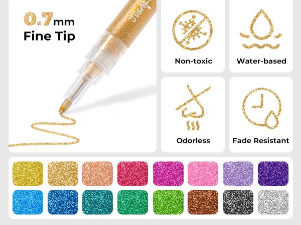 [JusArt] 32/24/16 Colors Glitter Markers Pen, Glitter Paint Pens, Shimmer Marker, Water-based Ink for Kids Adults DIY Crafts Greeting Birthday Cards Present Doodle Drawing Supplies, Paint Markers, Markers for Coloring, Art Supplies, Coloring Supplies