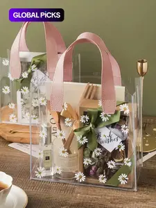 Clear Daisy Floral Tote Bag, Cute Gift Bag for Women, Wedding or Birthday Gift Packaging, Trendy Versatile Handbag for Daily Use